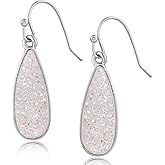 Teardrop Dangle Earrings for Women with Simulated Druzy Stones, in Gold, Rose Gold, or Silver Tone