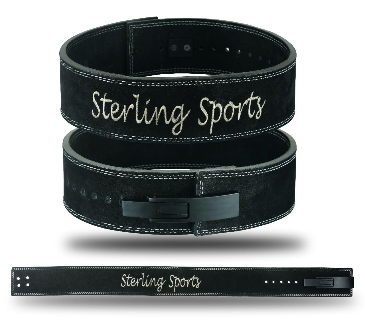 Sterling Sports Leather Weight Lifting Belt Gym Equipment - Powerlifting Belt Support – 4” Wide x 10mm Thick Lever Deadlift Belt Leather black belt Suede Lining Weightlifting Belt For Men (XL)