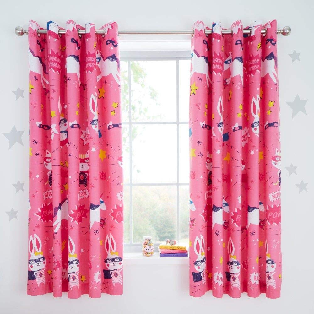 Catherine Lansfield Super Bunny Easy Care 66x72 Inch Eyelet Curtains Pink