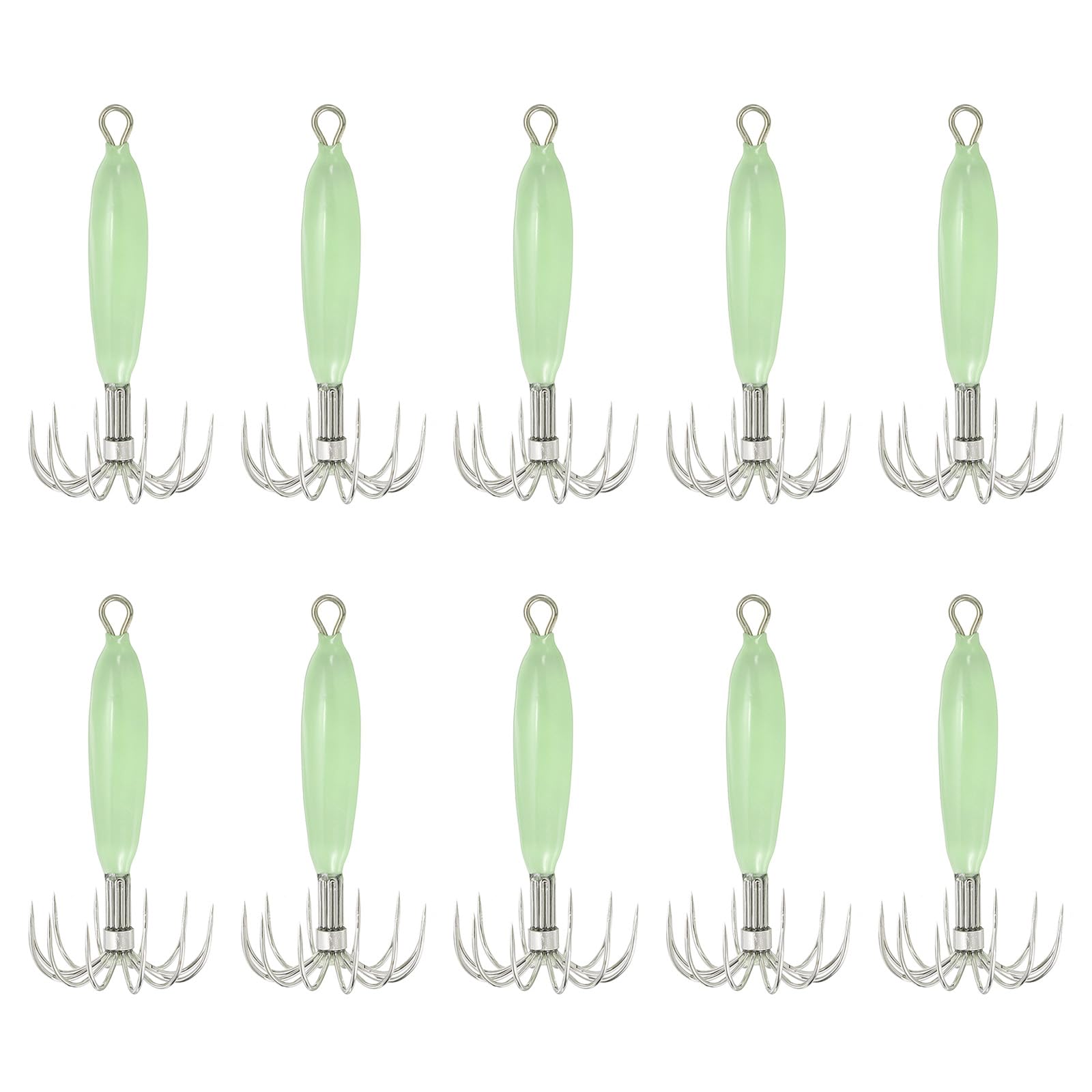 PATIKIL 12g Luminous Squid Jig Hooks, 10 Pcs Cuttlefish Sleeve Saltwater Fishing Lures Bait Jig Glow in Dark with 12 Stainless Steel Needles, Green