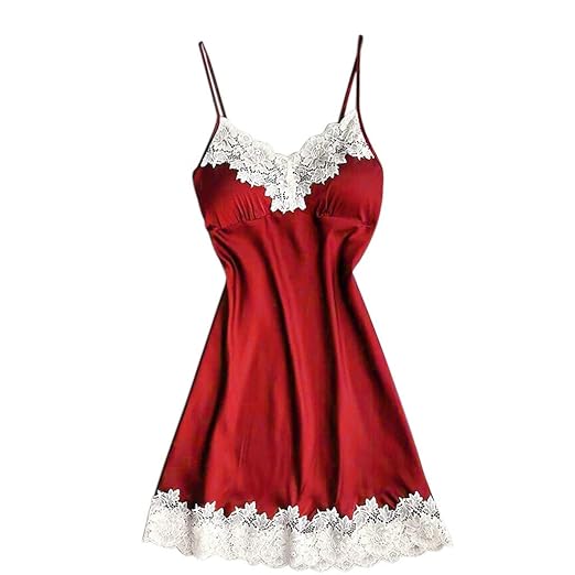 Bfmyxgs ????Fashion Satin Sleepwear Stilvolle Damen Damen Nachtwäsche Nachthemd Sexy Dessous mit Brustpolstern Höschen Eingew