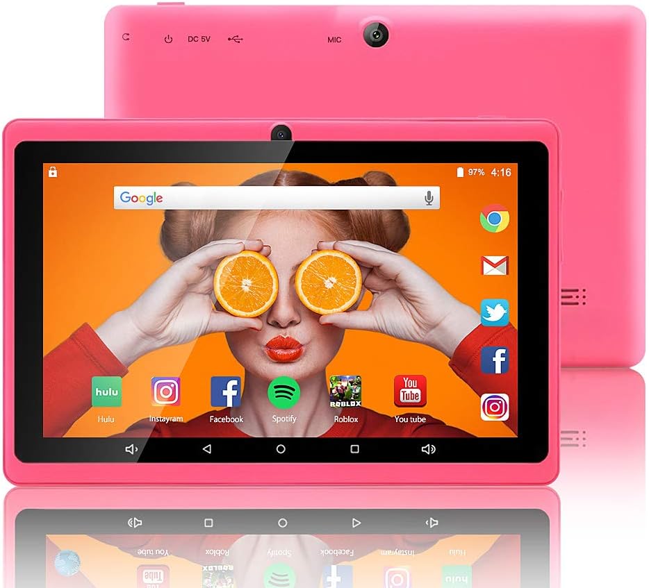 7 inch Tablet Google Android 6.0 Quad Core 1024x600 Dual Camera Wi-Fi Bluetooth 1GB/8GB Play Store Netfilix Skype 3D Game Supported GMS Certified(Pink)