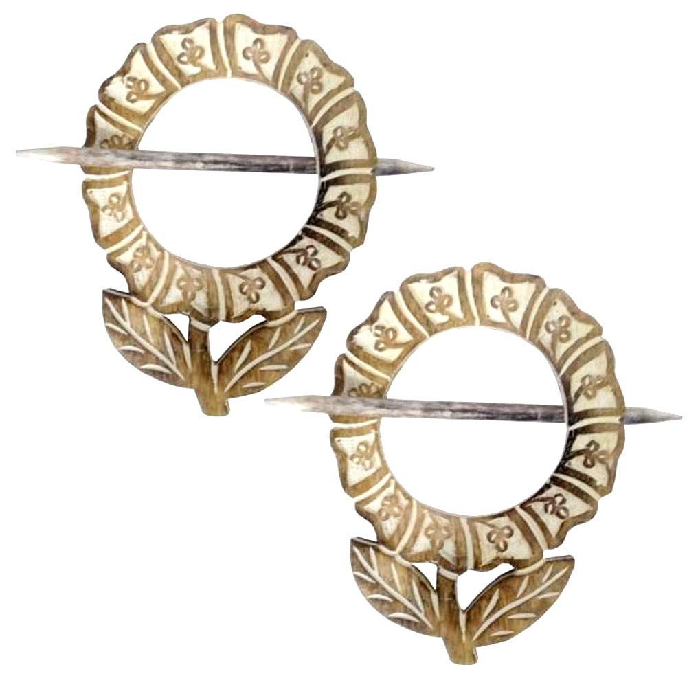 Purpledip Wooden Curtain Holder Tie Back 'Flowers In My Window': Set Of 2 (11886)