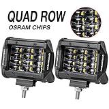 LED Pods, OFFROADTOWN 2pcs 4'' QUAD Row LED Light Bar OSRAM Work Light Flood Beam Off road Driving Light Waterproof Fog lights LED Cubes for Truck Jeep Boat Car
