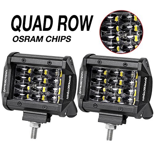 LED Pods, OFFROADTOWN 2pcs 4'' QUAD Row LED Light Bar OSRAM Work Light Flood Beam Off road Driving Light Waterproof Fog lights LED Cubes for Truck Jeep Boat Car