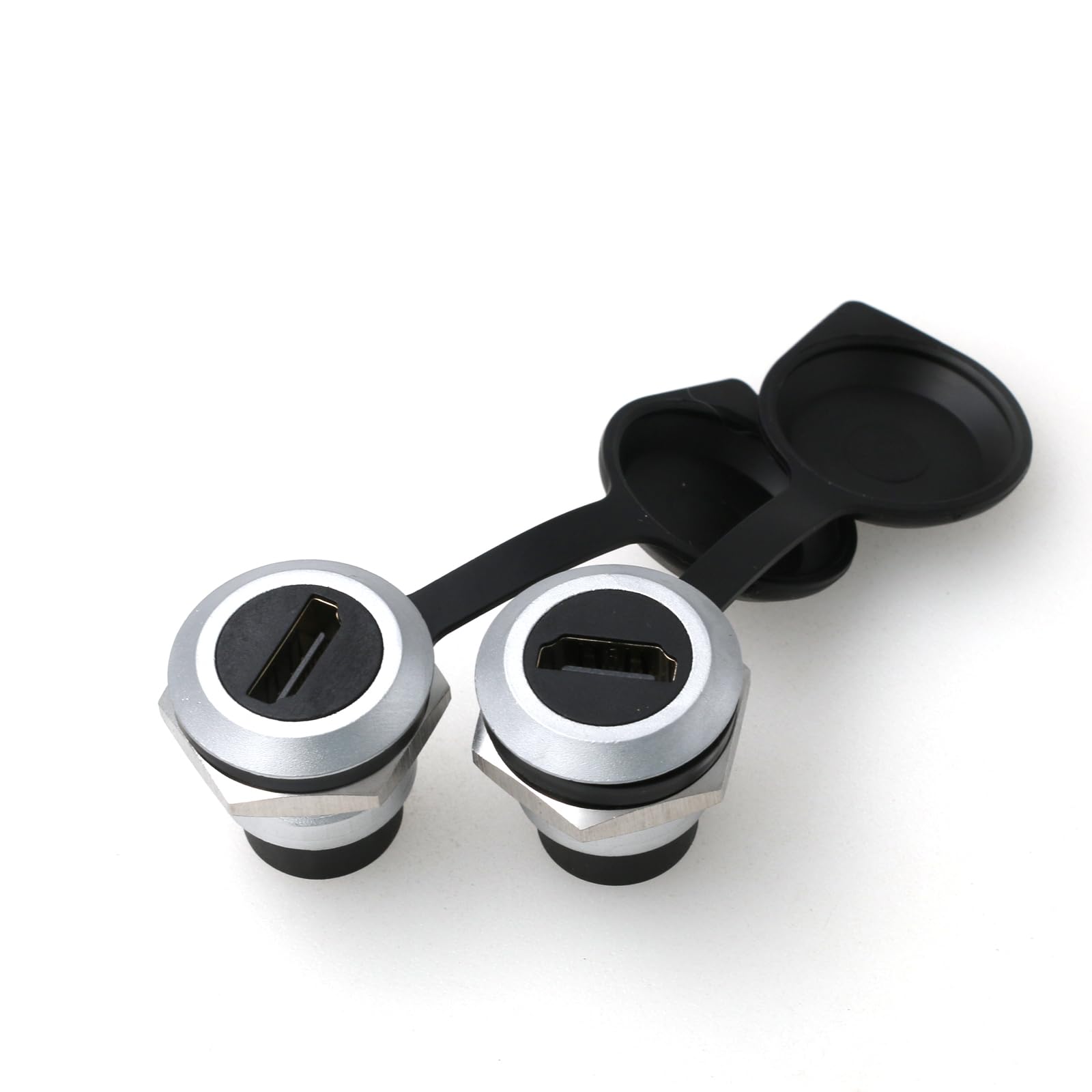 ZBLZGP HDMI Female Chassis Connector for Data Transmission Double Pass-Through Straight Connector Solder-Free Panel Mount HDMI Module for Housing Audio Video Equipment (Round Silver HDMI, 2Pack)