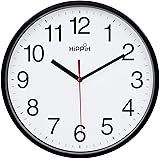 Black Wall Clock Silent Non Ticking Quality Quartz, Battery Operated 10 Inch Round Easy to Read for Home Office School Decor 
