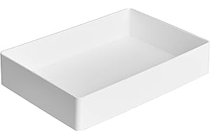 Amazon Basics Rectangular Plastic Desk Organizer with Storage Trays, Accessory Tray, 9.4 x 6.7 x 2 inch, White