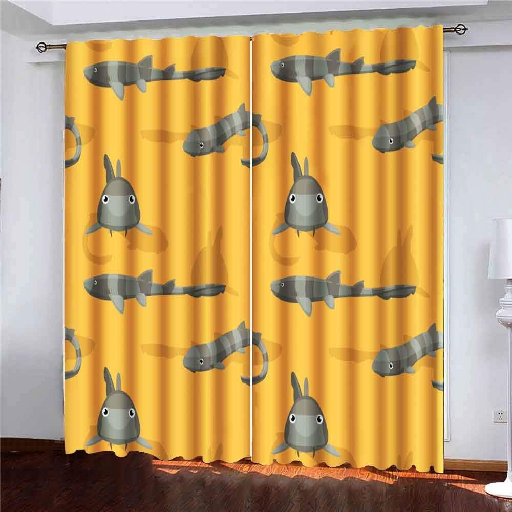 Capsceoll 52X63 Inch Panels Bamboo Shark Cartoon Background Wallpaper Window Curtain Panels for Home Kitchen Bedroom,Girls and Boys Curtains
