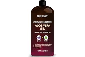 FIRST BOTANY Pure Aloe vera gel - with 100% Fresh & Pure Aloe Infused with Lavender Oil - Natural Raw Moisturizer for Face, Skin, Body, Hair. Perfect for Sunburn, Acne, Razor Bumps 16.9 fl oz
