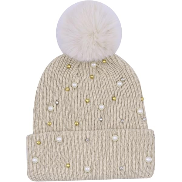Womens Girls Winter Knitted Beanie Hat Faux Fur Ball Pom Pom  display picture 3