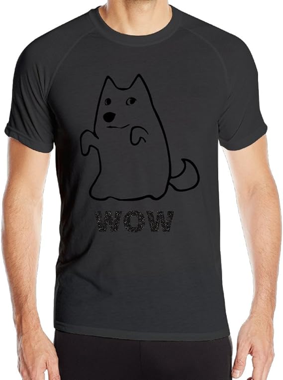 Amazon Pecialni 男 スポーツ Tシャツ Wow 悟り顔 柴犬 秋田犬 可愛い T 吸汗 半袖 速乾 ポリエステル X Large ブラック Tシャツ カットソー 通販