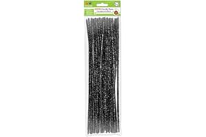 Krafty Kids GC025A 35 Piece Tinsel Chenille Stems Glitter Pipe Cleaners, 6mm by 12", Black