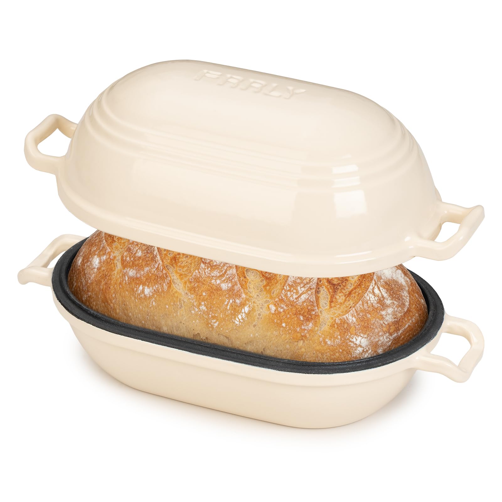 Photo 1 of FRRLY Enameled Cast Iron Dutch Oven for Sourdough Bread Baking,9 x 5-4/5 Inch Oval Cast Iron Bread Pan with Lid,Dutch Oven for Homemade Sourdough Baking,2.8QT Meatloaf Pan,Oven Safe