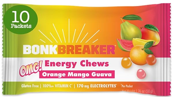BONK BREAKER ENERGY CHEWS WITH ELECTROLYTES, ORANGE MANGO GUAVA, EASY TO CHEW ENERGY GUMMIES, 10 PACK