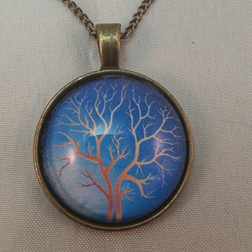 Tree of Life Resin Art Pendant Blue Traditional Adjustable Size Necklace