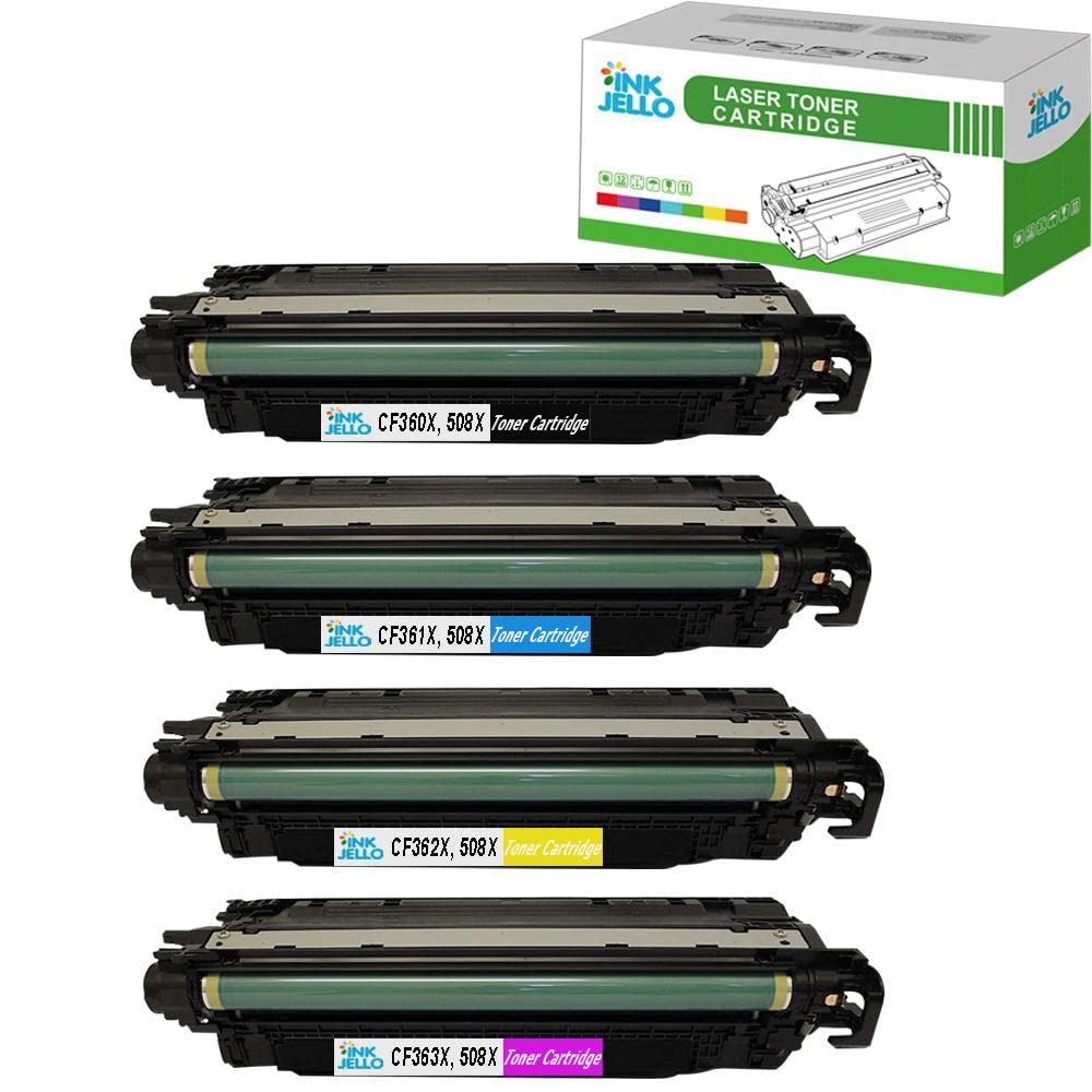 InkJello Toner Cartridge For Printer, Compatibile with HP Colour LaserJet Enterprise M552dn M553 M553dn M553n M553x Flow MFP M577c MFP M577dn MFP M577f MFP M577z (Black/Cyan/Yellow/Magenta, 4-Pack)