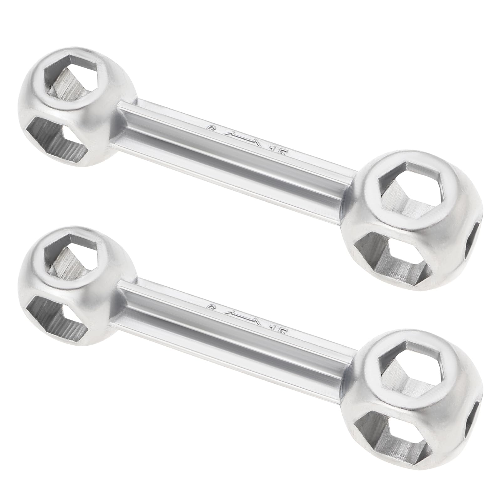 OTOTEC 2PCS Bike Hexagon Bone Wrench Length 92.3mm 10 in 1 6-15mm Cycle Spanner Metric Dog Bone Shape Wrench Hexagon Hole Spanner Silver