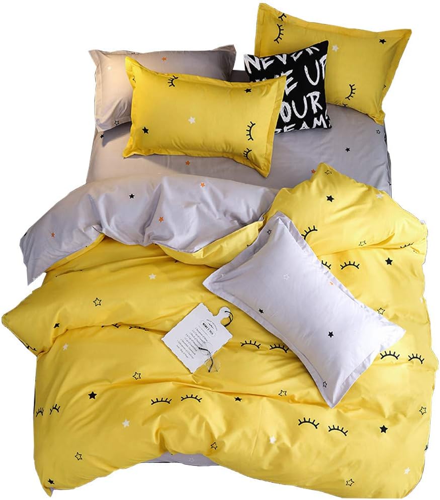 JQWUPUP Yellow Quilt Cover Set Double