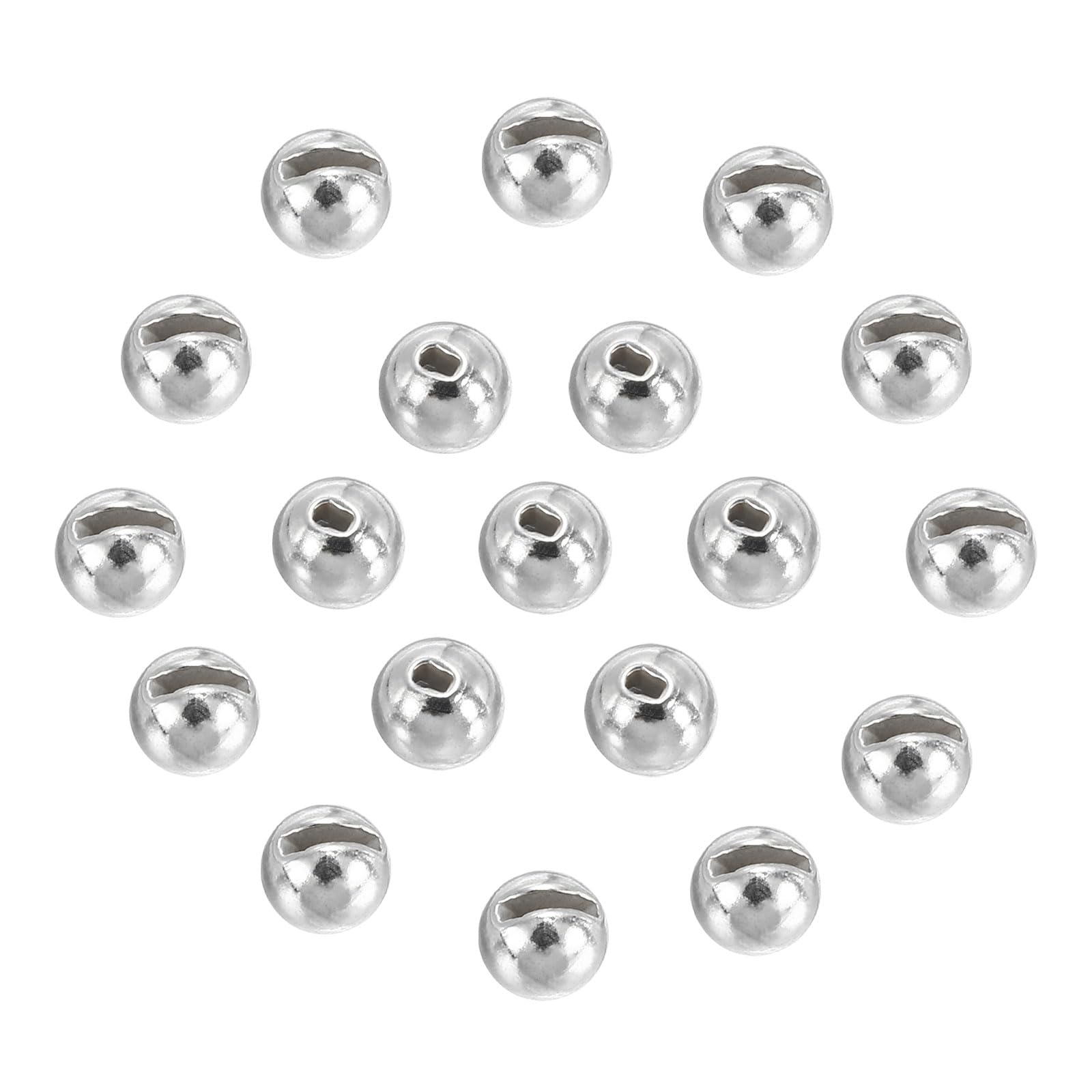 PATIKIL 2.5mm Tungsten Slotted Beads for Fly Tying, 50 Pcs Silver Tone Round Bead Head Ball for Jig Hooks Fishing Fly Tying Materials