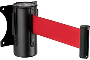 DuraSteel Wall Mount Retractable Belt Barrier - 9.2 Ft Red Safety Belt in Sturdy Black Casing - Guardian 1.0 Indoor & Outdoor Do Not Cross Caution Tape for Crowd Control Queue Barrier, Line Divider