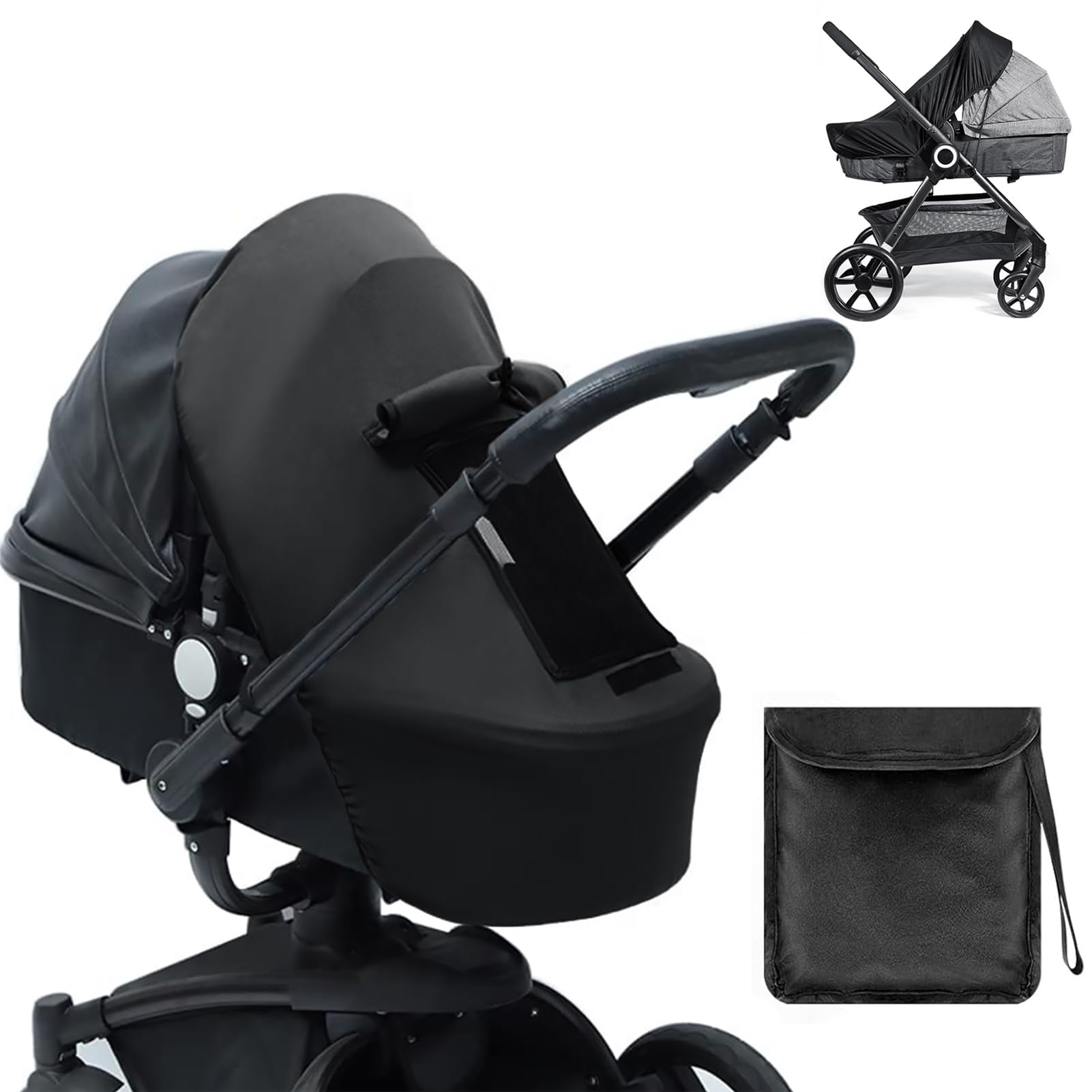 Sun Shade for Pram, Universal Buggy Sunshade Pram Shade Cover with Viewing Window UV Protection Blackout Blind for Baby Prams, Pushchairs and Stroller