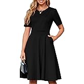 YIOYOLA Fit and Flare Work Dresses for Women Business Casual Office Church Cocktail Party Aline Dress with Pockets