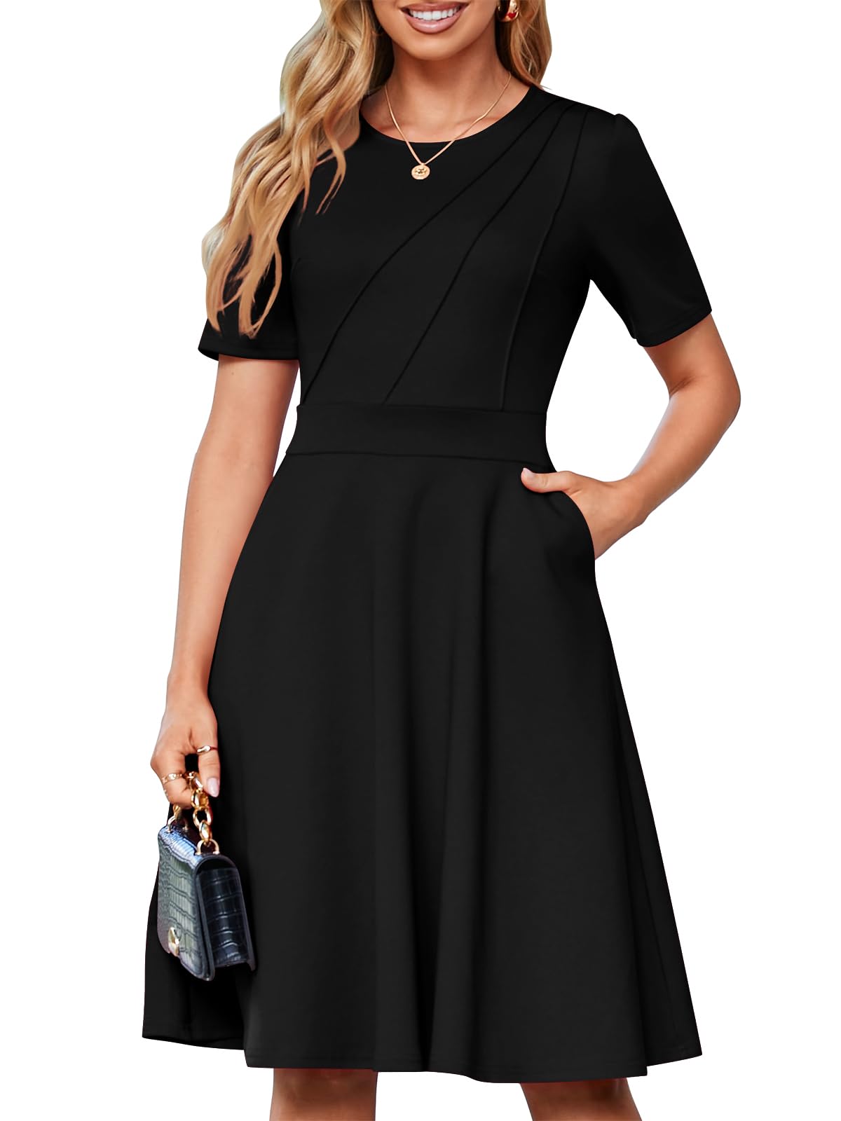 Photo 1 of YIOYOLA Fit and Flare Cocktail Dresses for Women Business Office Work Aline Dress(YYL606-Black,M)
