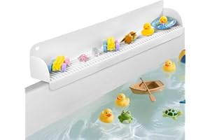 AGPTEK 24 Inch Bathtub Splash Guard with 10 Suction Cups, Silicone Tub Water Splash Guard for Bathtub, Bath Toy Tray Holder Play Shelf for Kids, Universal for Bathroom, Kitchen Sink (White)
