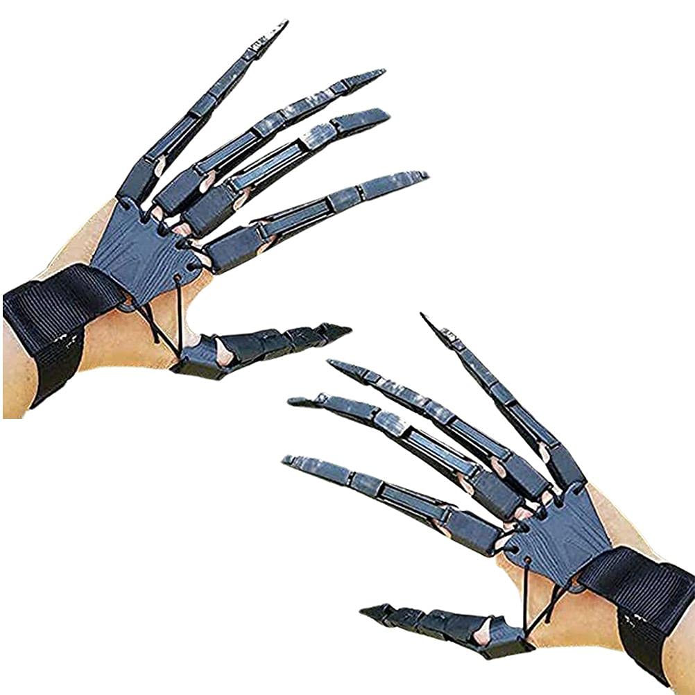 BSTCAR 2Pcs Long Claws, Halloween Articulated Claws Gloves with Flexible Joint, Horror Skeleton Hand Bone Reaper Gloves Cosplay Props Suitable for Most People