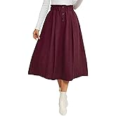 IDEALSANXUN Womens Corduroy Skirts Fall Winter High Waisted A Line Pleated Midi Skirt