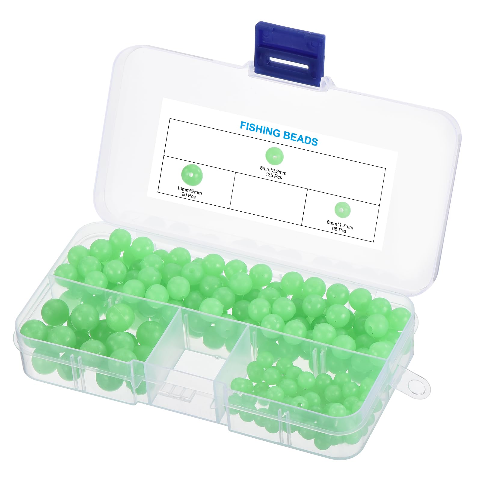 PATIKIL 6/8/10mm Glow Fishing Beads Assortment, 220Pcs Soft Plastic Round Rubber Luminous Fishing Bait Eggs Rig Bead Tackle Lures Accessories with Storage Box