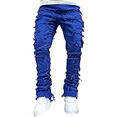 Jeans for Men Stretch Fit Skinny Stacked Ripped Destroyed Jeans Slim Fit Patch Y2K Denim Pants Slim Fit Trousers Streetwear