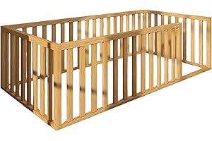 Natural Pine Wood Floor Bed Frame | Solid Low Profile Design with Wooden Side Rails | Durable Minimalist Bed for Home Use