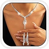 TWINKLEDE Wedding Rhinestone Necklace and Earrings Silver Bridal Jewelry Sets for Women