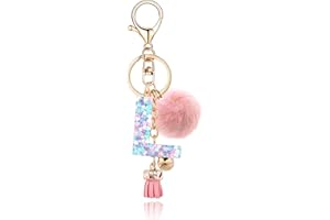 OKAICEN Resin Alphabet Initial Letter Keychain Keyring for Women Purse Handbags With Fur Ball Pom