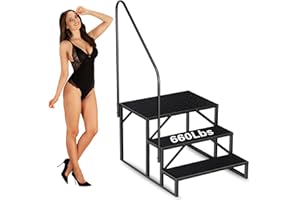 NTIIBCUY Hot Tub Steps with Handrail, RV Ladders Outdoor, 3 Step Ladder Indoor Update 3.0, Bed Steps for High Beds, Spa, Travel Trailers, Camper, 5th Wheels, Motorhomes and Pet (3 Step)