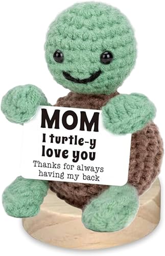 Mothers Day Funny Gifts Turtle for Mom, Cadeau Pour Maman Knitted Positive Animals with Card Creative Cute Wool, Gift for Mom Birthday Party Christmas Decoration Decor