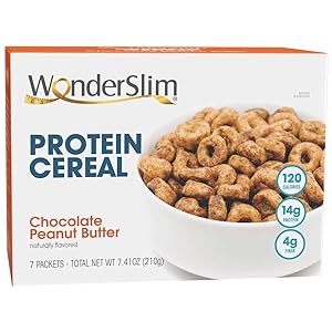 WonderSlim Diet Protein Breakfast Cereal - Peanut Butter & Chocolate (7 Servings/Box) – Healthy Low Fat, Low Calorie, Cholesterol Free Cereal