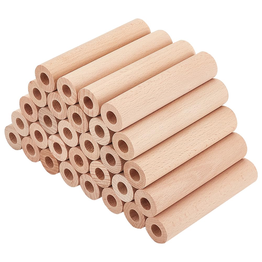 OLYCRAFT 30Pcs 10x2cm Hollow Wood Sticks Round Wooden Dowel Rod with 10mm Hole Unfinished Beech Wood Rods Natural Wood Round Rods for DIY Crafts Arts Projects
