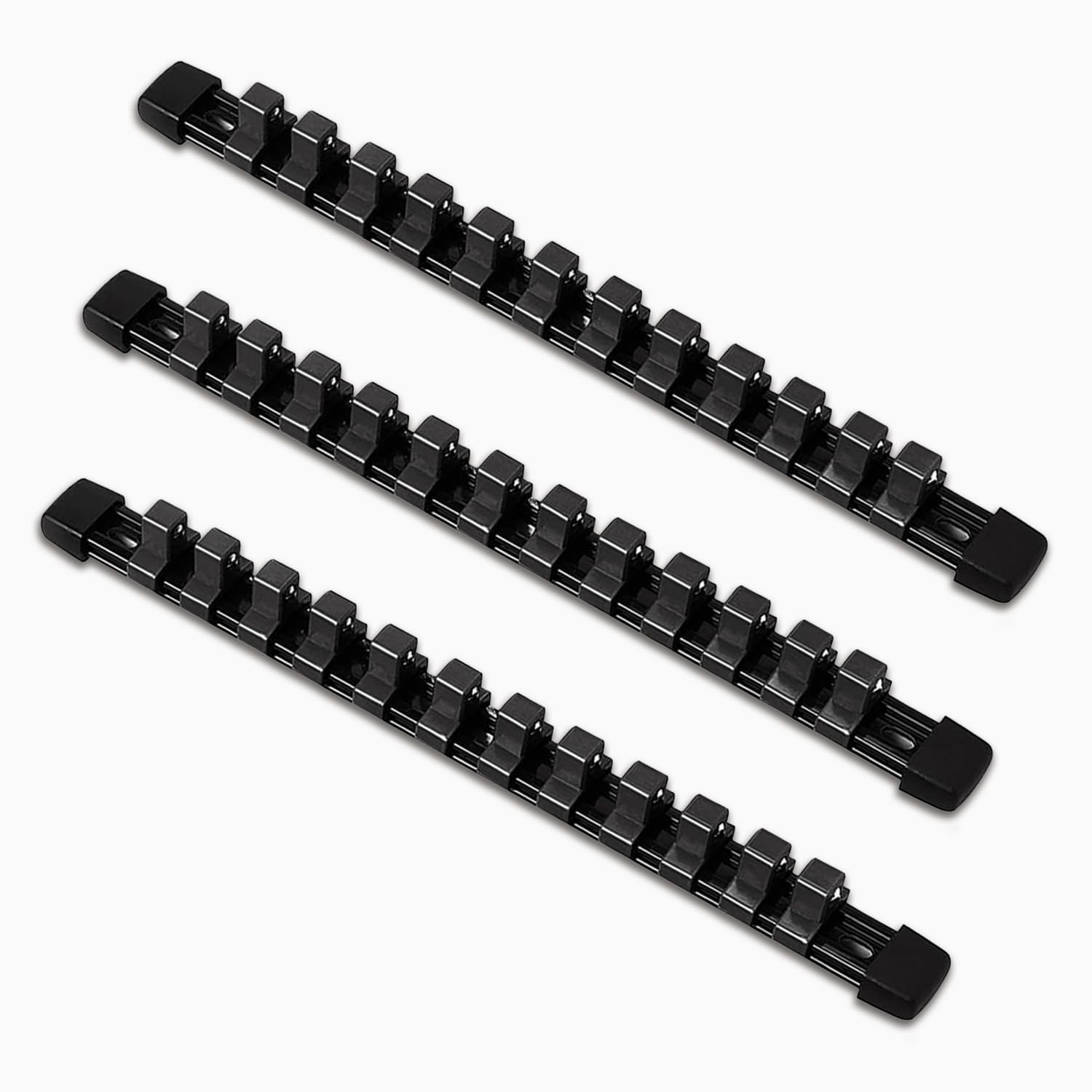 ACEBON Tools Socket Organizers - 3 Piece Holder Kit, 1/2 inch Drive, Portable Clip Rail Holds 36 Sockets