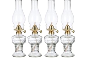 DNRVK 4 Pieces Rustic Oil Lamp Lantern Vintage Clear Glass Kerosene Lamp 12.5''Chamber Oil Lamps for Indoor Use Home Decor Lighting Classic Old Hurricane Oil Lamp for Emergency Lighting