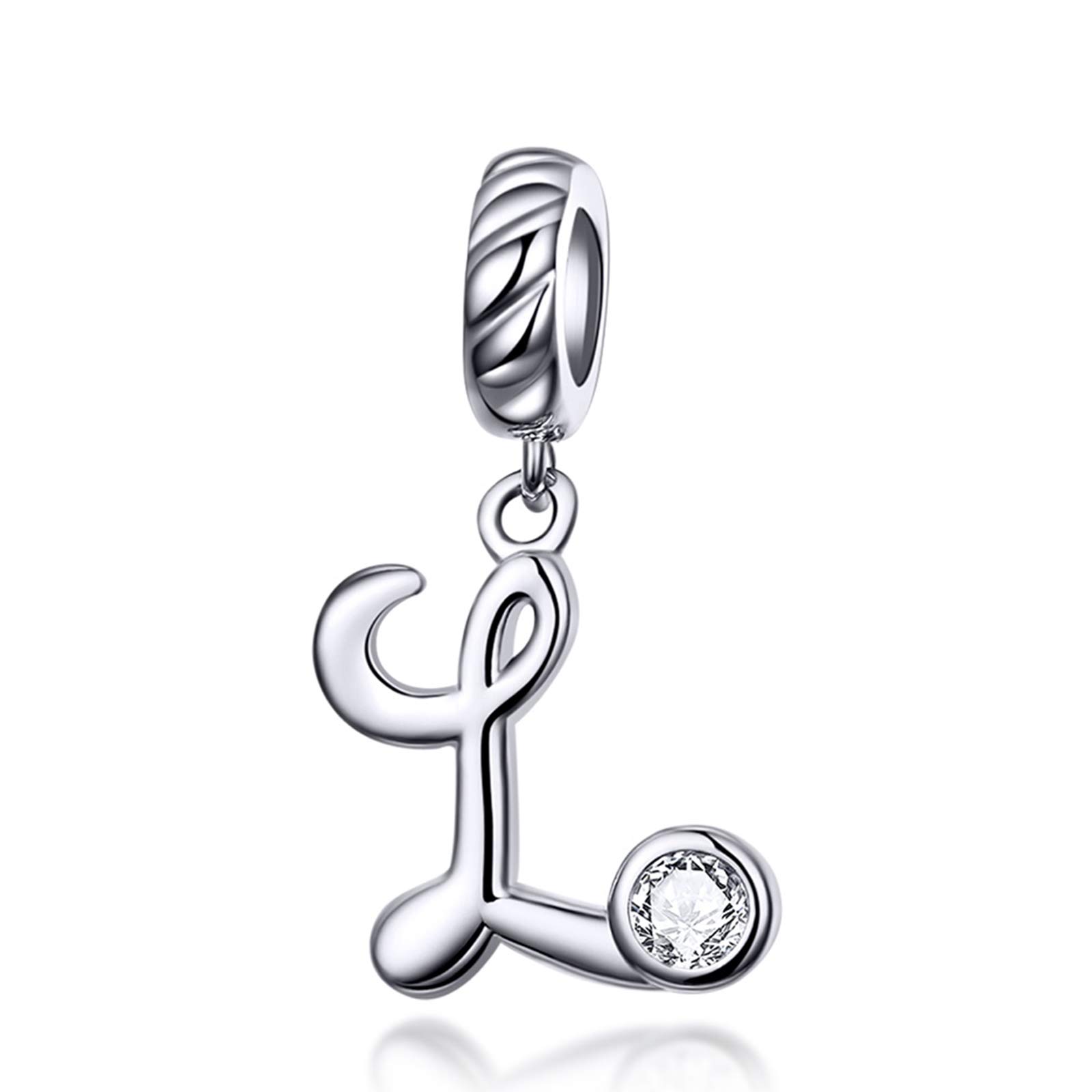 LaMenars Letter Dangle Bead Charms Initial Alphabet A-Z 925 Sterling Silver Zirconia fits European Charm Bracelets & Necklaces