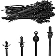 SWZHAI 40 PCS Push Mount Zip Ties, Nylon Car Mount Wire Ties Snap in Cable Zip Tie, Black Push Mounts Cable Ties Automotive Zips Tie Fastener Wire Harness Clips for Wire Tying (4-Types)
