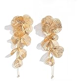 SEVENSTONE Gold Petal Tassel Dangle Earrings Silver Floral Metal Drop Earrings Ginkgo Biloba Vintage Dangle Earrings for Women Jewelry
