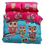 Cliab Owl Bedding Full Duvet Cover Set Size 4 Pieces 100% Cotton