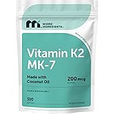 Micro Ingredients Vitamin K2 MK-7 200 mcg Per Serving, 300 Coconut Oil Softgels | K2 Vitamin Supplement with Coconut Oil | Non-GMO