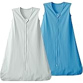 david's kids 100% Organic Cotton Baby Sleep Sack 0-6 Months, Soft Baby Wearable Blankets with 2-Way Zipper, 2 Pack Comfy Sleeping Bags for Infant Newborn Boys Girls Neutral, Small Size, Grey & Blue
