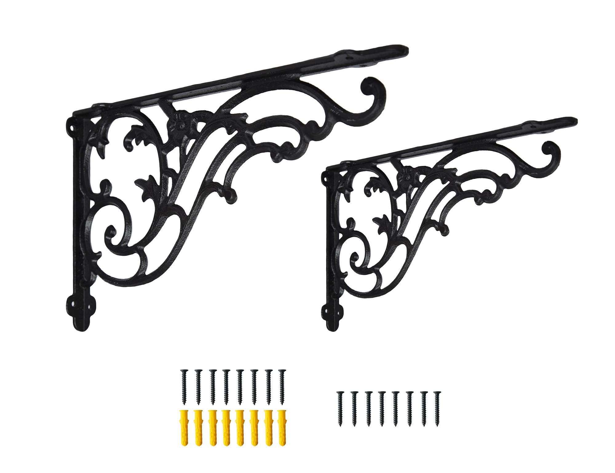 Photo 1 of 14''x8.5'' Decorative Shelf Brackets,2 Pack Cast Iron Shelf Supply,14 Inch Large Antique Black Corbesl,Screws Anchors Included