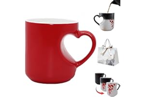 Heart-Shaped Color Changing Magic Ceramic Mug, Funny Color Changing Coffee Cup, Heart Shaped Handle Ceramic Coffee Cup for Va